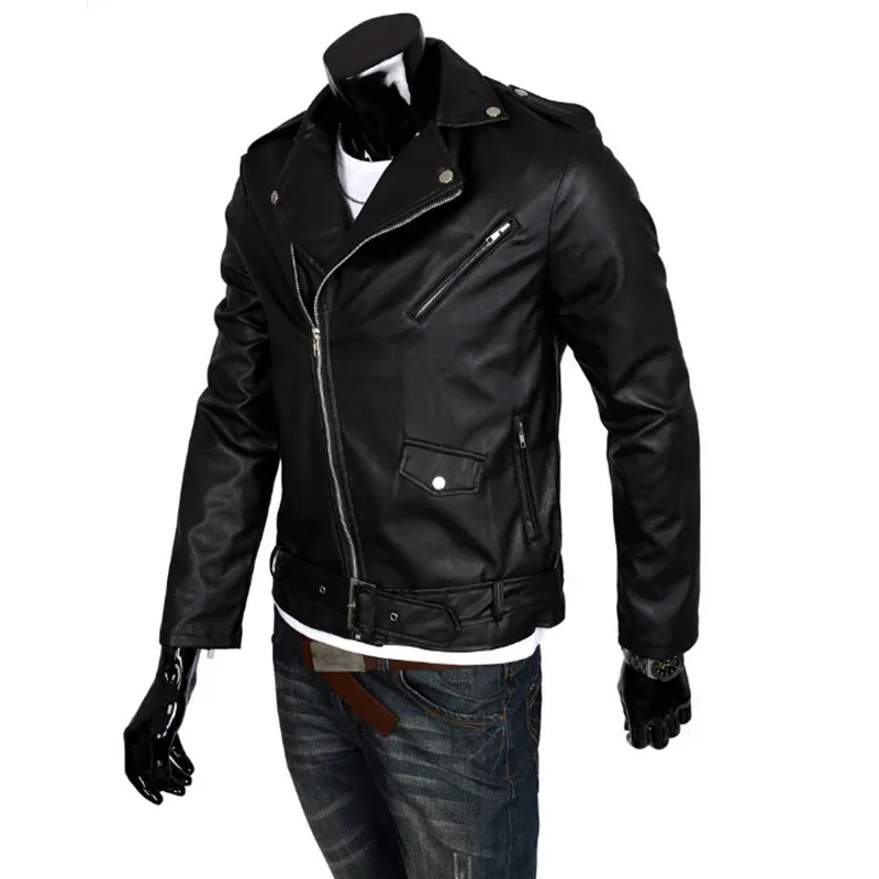 The Walking Dead Negan Cosplay Jacket Punk Men PU Leather Jacket Motorcycle Fashion Slim Fit Leather Coat