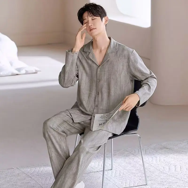 بيجامة رجالية غير رسمية للربيع والخريف، فاخرة وراقية، سترة صوفية ذات طراز جديد، ملابس منزلية للمراهقين #5