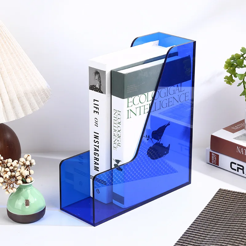 Acrylic Desktop File Organizer with 4 Compartments, Clear Multi Layer Document Storage Basket for A4 Paper and Office Supplies