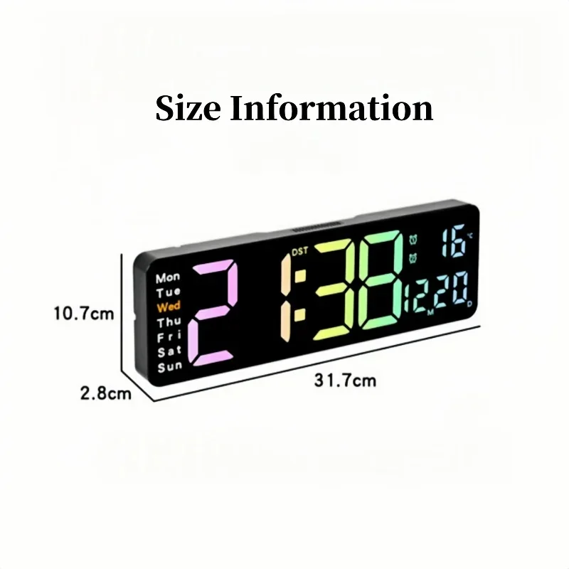 13inch Digital Wall Clock TEMP Date Week Timing Countdown 2 Alarm Table Clock 10 Level Brightness Wall-mounted LED Alarm Clock