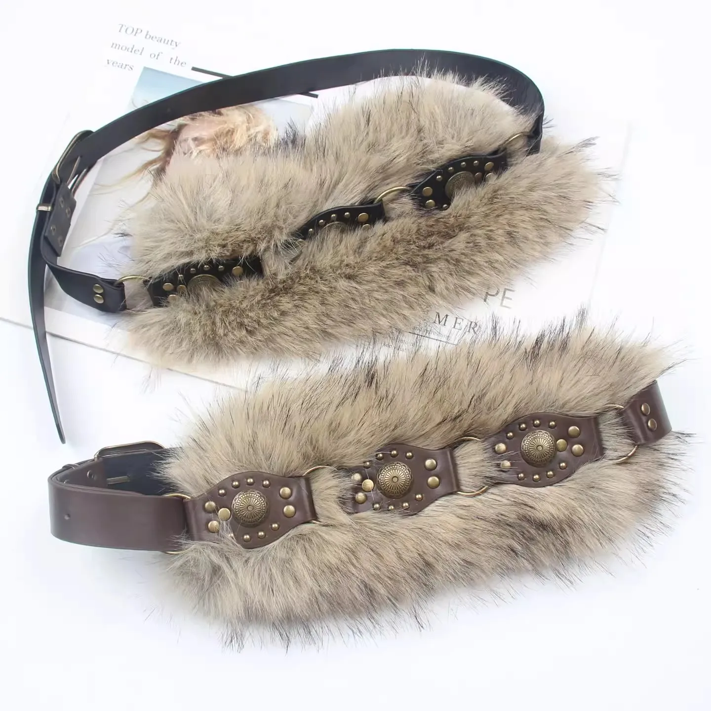 Women's Faux Fur PU Leather Corset Female Cummerbund Coat Waistband Dress Decration Wide Belt J1577