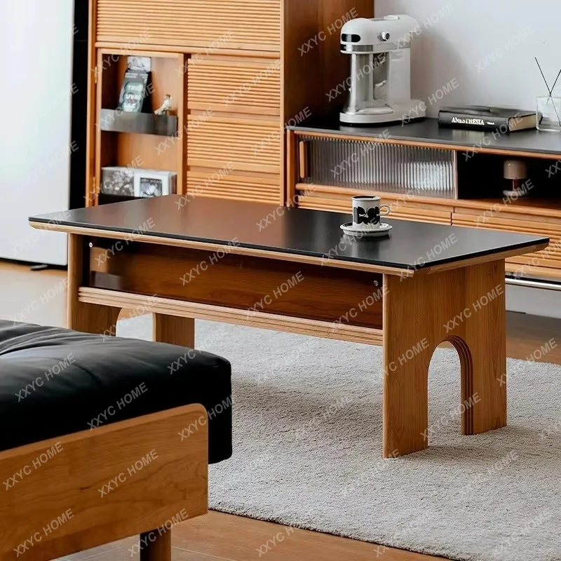 

X40 Coffee Table Household Solid Wood Rock Slab Tea Table Rectangular Cherry Wood Living Room Dining Table Small Dual-purpose