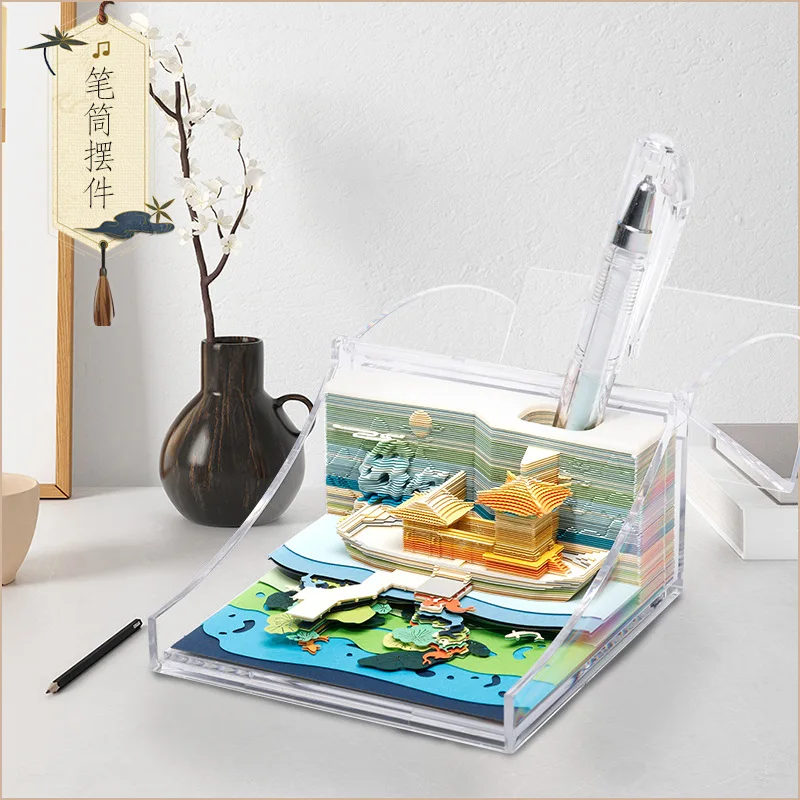 Hangzhou west lake leifeng pagode flor porto visualização peixe 3d papel escultura nota pegajosa presente criativo lembrança