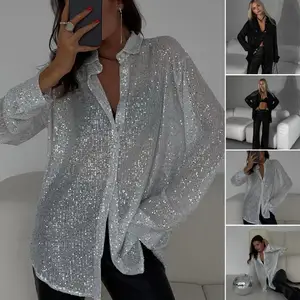 Casualty Casual Glitter Lose Länge 2024 Spring Silber Solvar Sommer -Vintage -Shirt 8 Hauptverkäufe Silber Shirt - №8