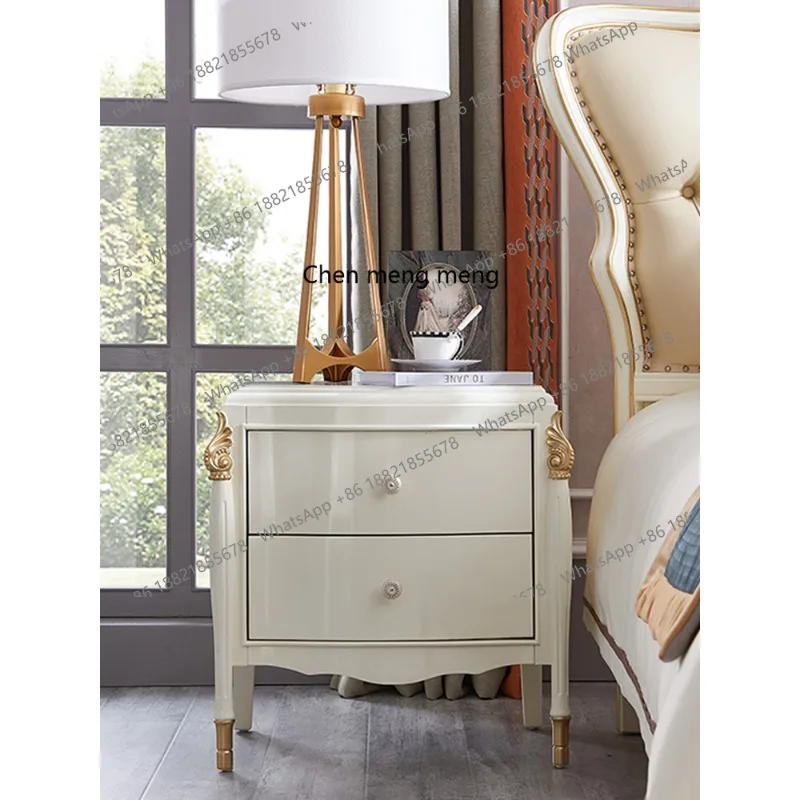 

Solid wood light luxury bedside table Solid wood carved bedside table, classic matching