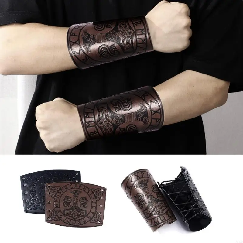 Medieval Men Cosplay Arm Warmers Lace-up Pirate Knight Wristband Bracer Steampunk Accessories A70D