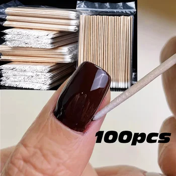 100/200/500PCS Remove Overflow Glue Nail Cotton Swab 10cm Nail Gel Polish Remove Wood Cotton Swab Detail Correcter Manicure Tool