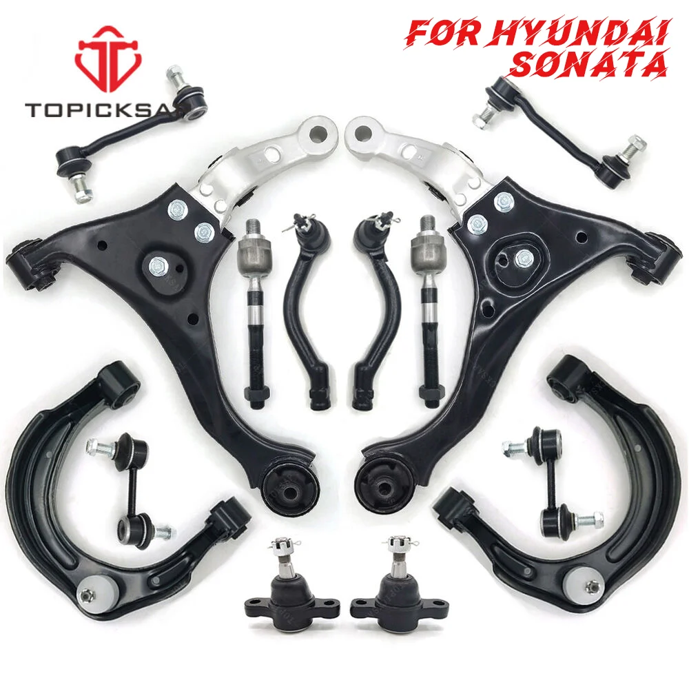 TOPICKSAP 14pcs Suspension Kit Front Lower Control Arms Tie Rods Ends Sway Bar Links Kits for Hyundai Sonata 2006 20007 2008