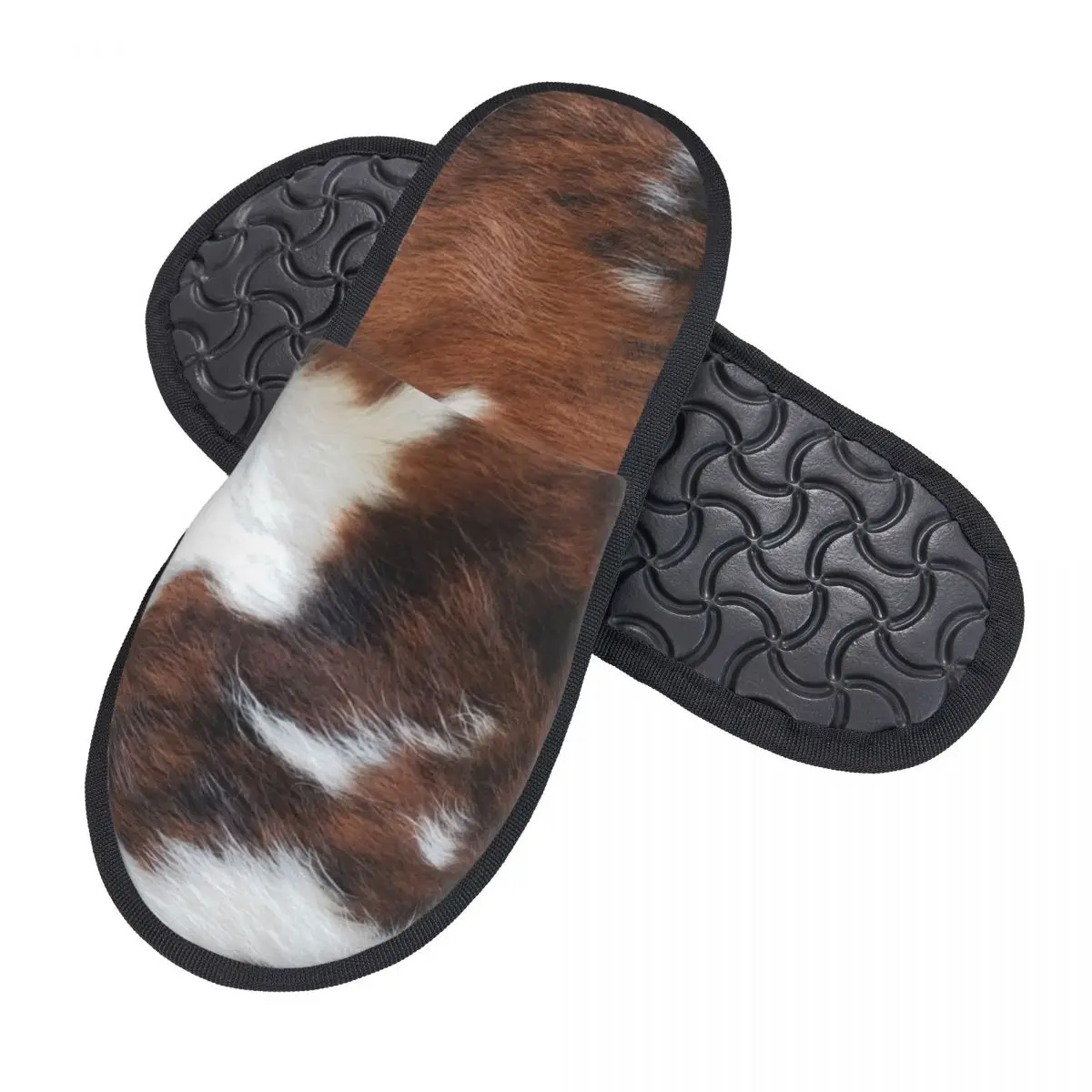 Cowhide Leather House Slippers Women Cozy Memory Foam Animal Fur Texture Slip On Spa Slipper Shoes 3D Printing