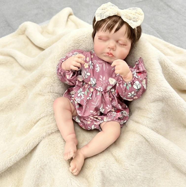 Bambola Reborn Loulou da 19 Pollici, Bebe Dormiente con Pelle Dipinta 3D e Vene Visibili, Alta Qualità a Prezzo Accessibile con Capelli Impiantati
