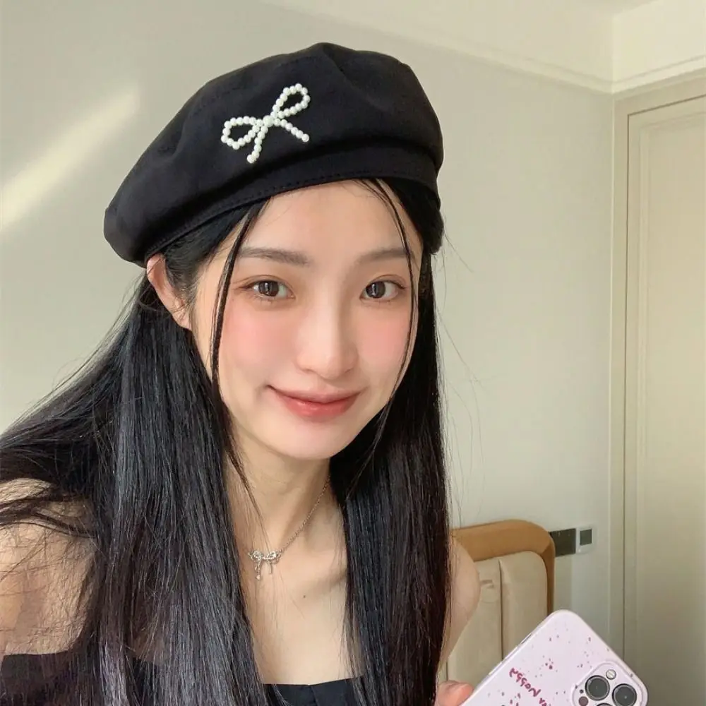 Béret octogonal avec nœud perlé pour femme, casquette gavroche, chapeau d'artiste, chapeau de peintre pour fille, document solide, personnalité, style britannique