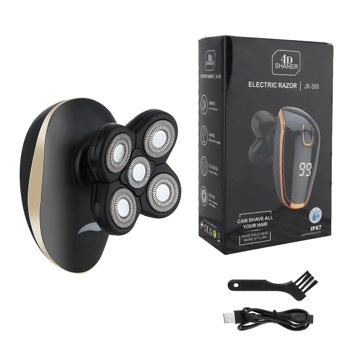 Hiena barbeador elétrico masculino, navalha recarregável sem fio para barbear cabelo careca, à prova d'água, aparador de barba seco e molhado