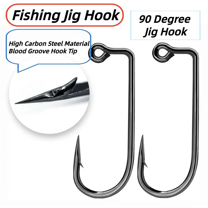 20/50/100Pcs 90 Degree Jig Hook Fishing Aberdeen Long Shank Jig Mode Hook Round Bend Hook for Crappie Saltwater Fishing Tackle