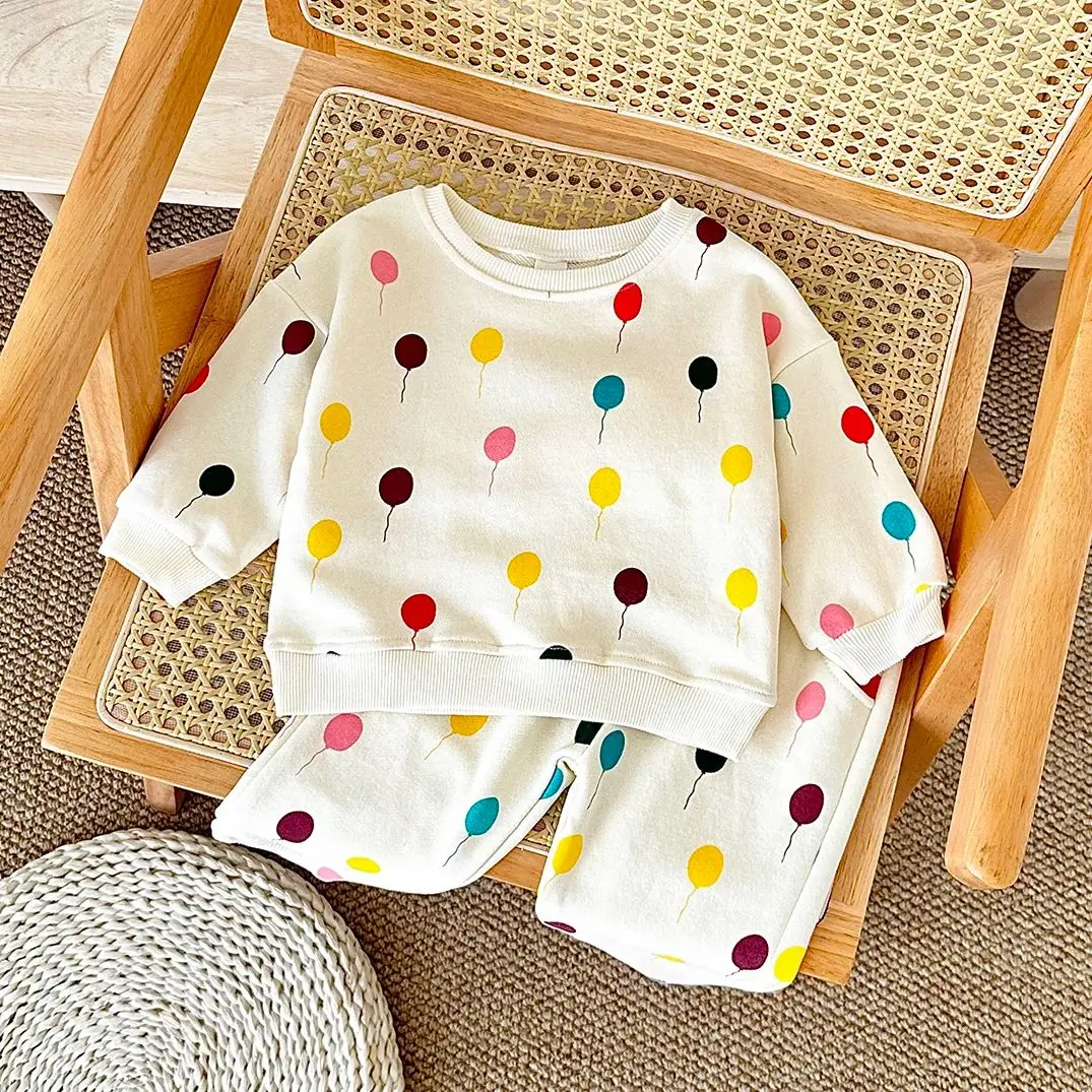 مجموعة ملابس أطفال أولادي وبنات ، بدلة أطفال ، ملابس لحديثي الولادة ، طباعة بالونات ملونة ، احتفال عيد ميلاد ، خريف ، ربيع #5