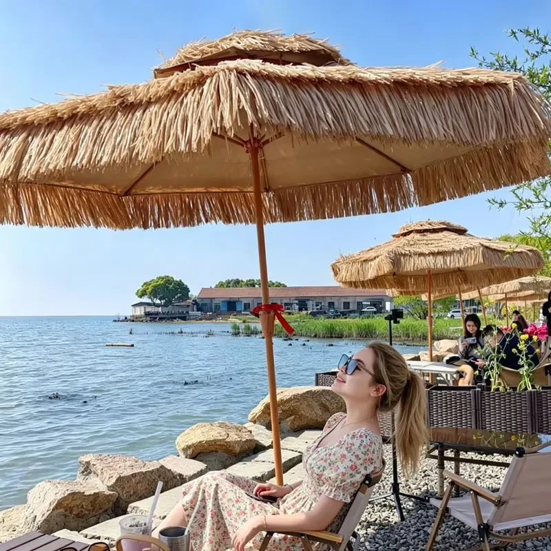 Umbrellas, Parasols, Beach Windproof Modern Beach Umbrellas, Parasols with Fringed Furniture, Straw Beach Umbrellas