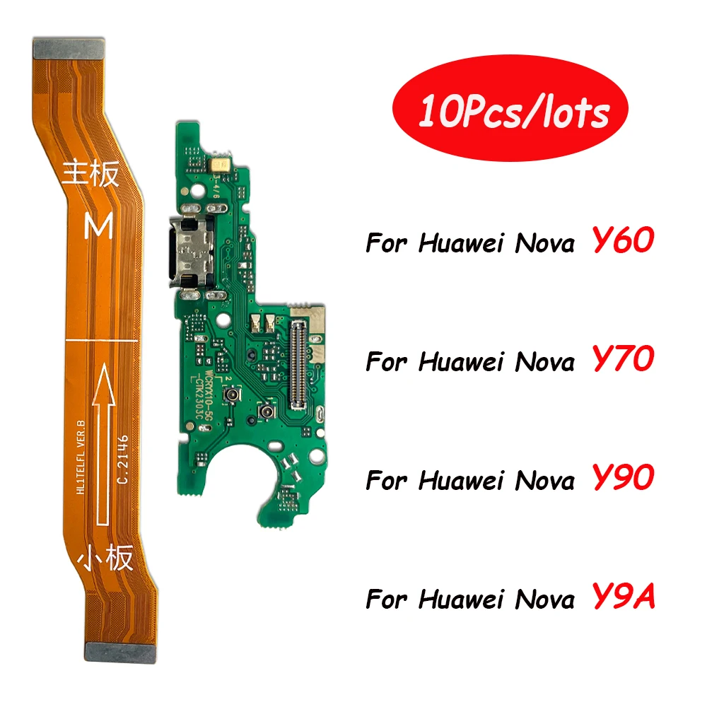 10Pcs，USB Charge Dock Socket Jack Connector Flex Cable For Huawei Nova Y60 Y70 Y90 Y9A Charging Board Module With Microphone