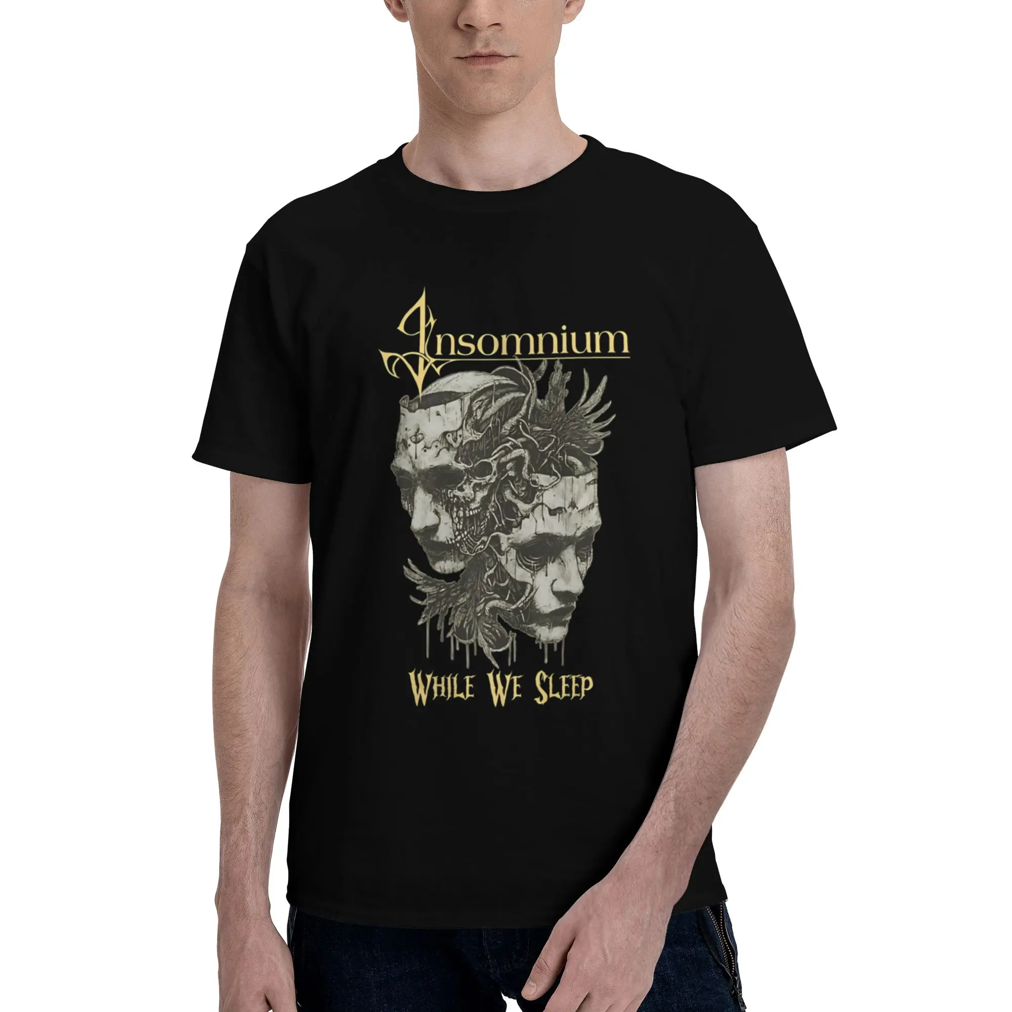 While we sleep Men's T Shirt Insomnium Fashion Tee Shirt Short Sleeve Round Neck Cotton Classic Clothing T-Shirt