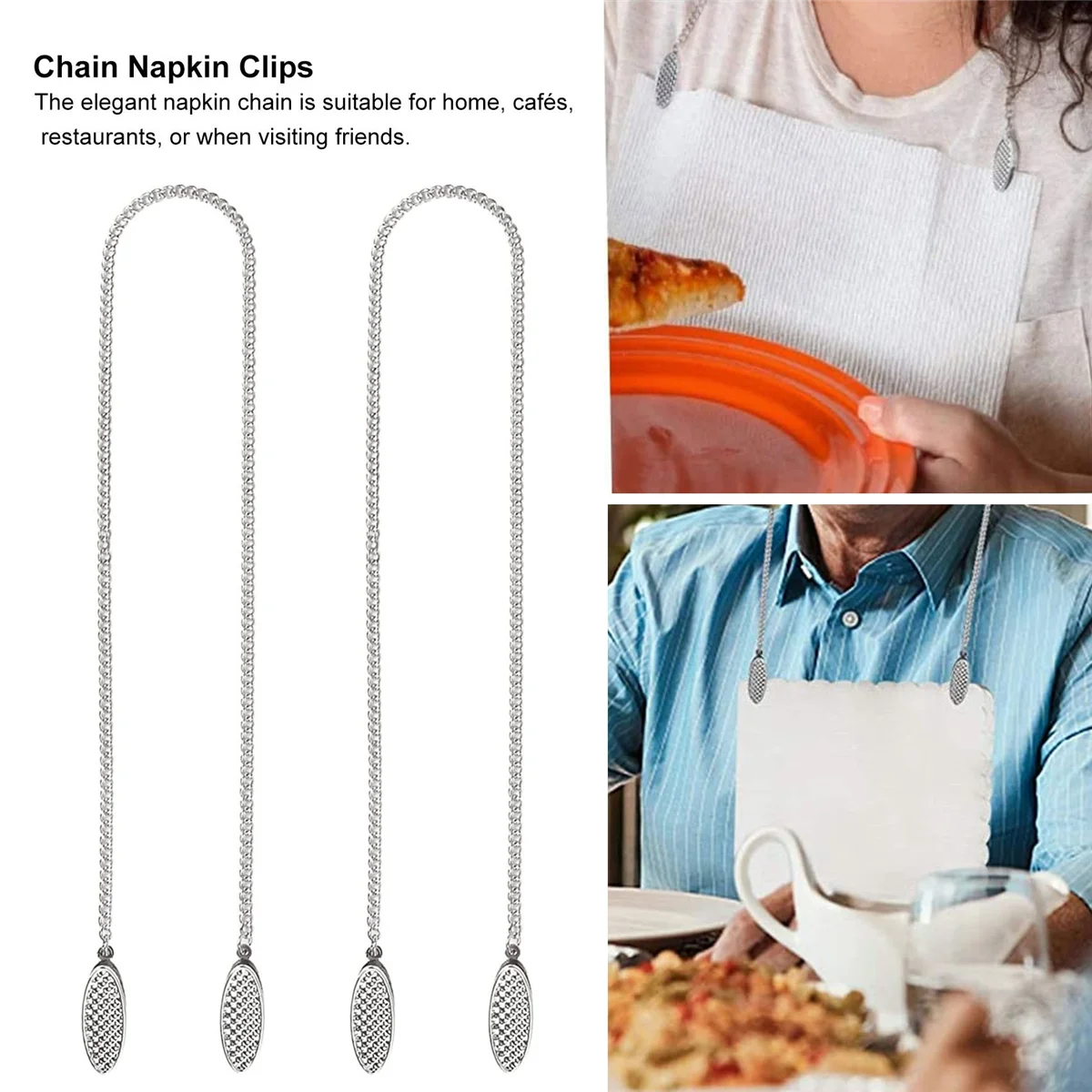 4 Pcs Napkin Chain Napkin Holder Napkin Clips Chain Flexible Lanyard Neck Strap for Seniors Older Adults Children ST