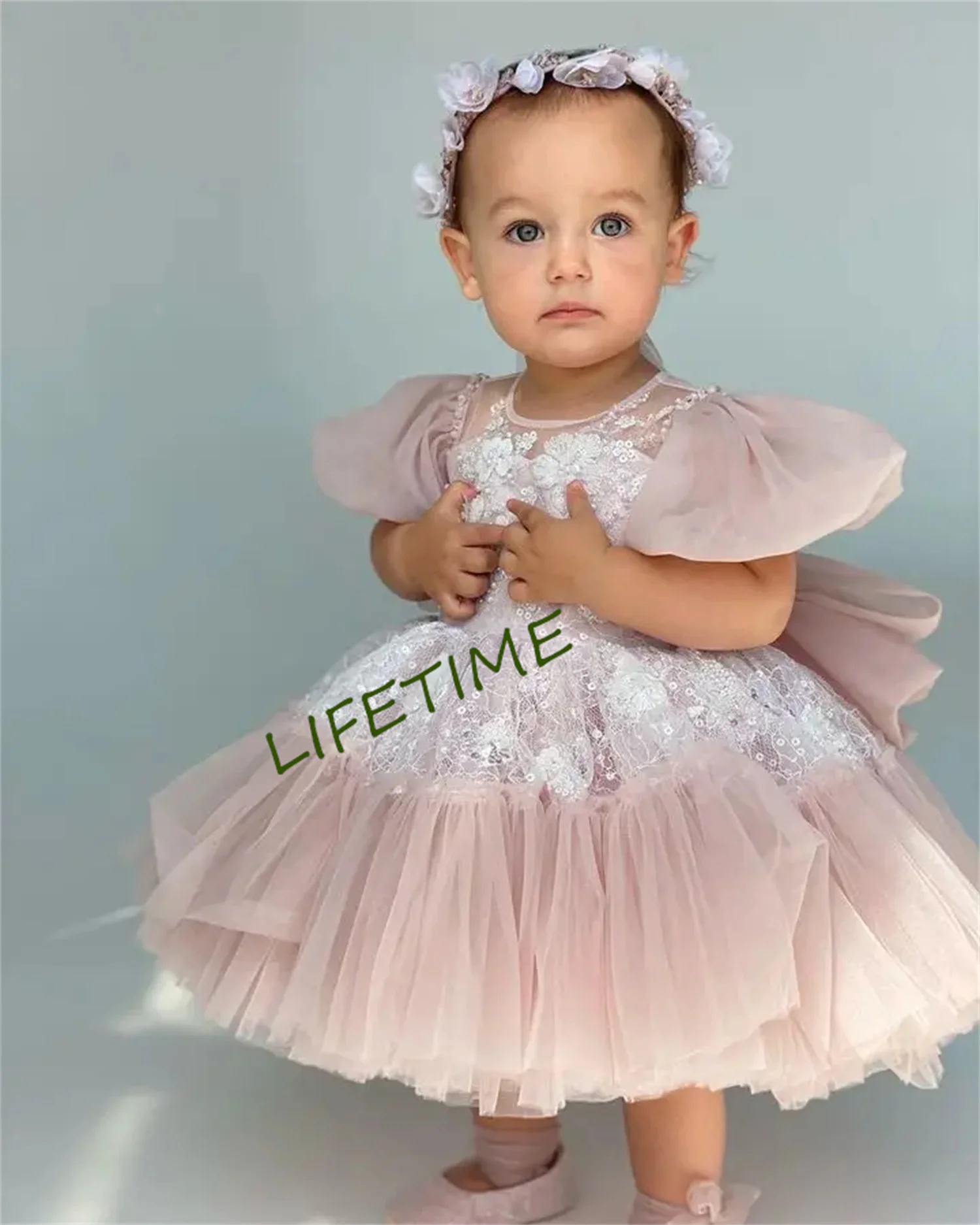 Robe à fleurs bouffantes pour petite fille, tenue de princesse à manches longues avec nœud, pour communion et anniversaire