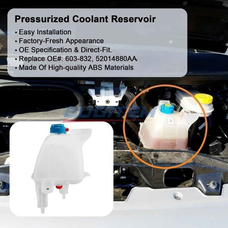 Pressurized Bottle Coolant Recovery Reservoir 52014880AA 603-832 For ProMaster 1500 2500 3500 2014 2015 2016 2017-2021