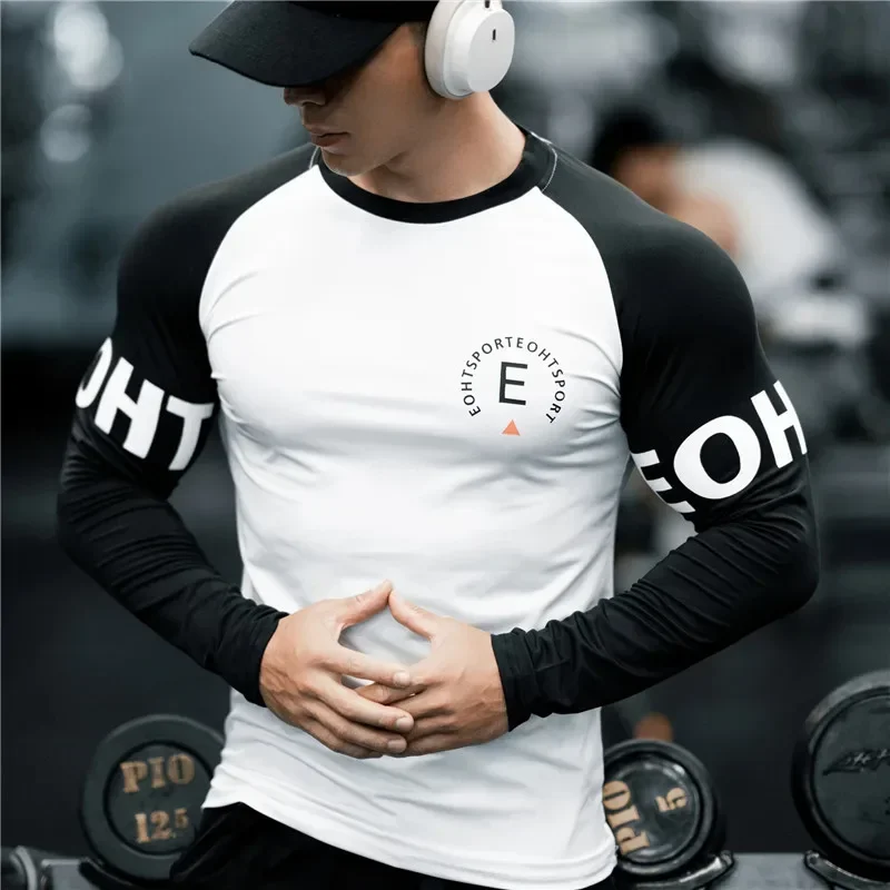 Męska koszulka do koszykówki Sportowa koszulka fitness Męska koszulka z długim rękawem Szybkoschnąca, oddychająca, obcisła odzież, topy treningowe