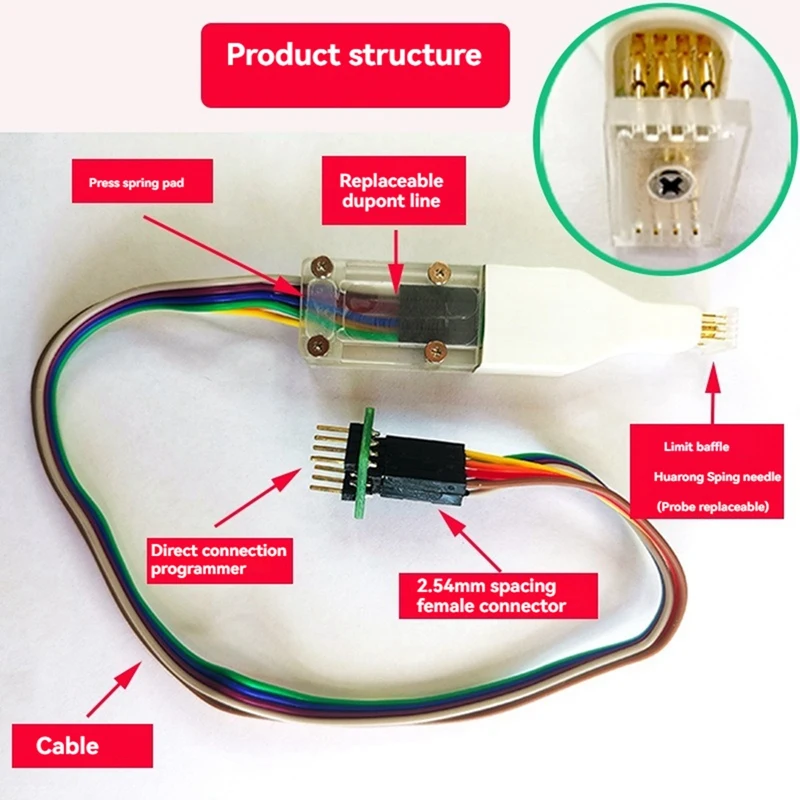 N15R-SOP8 Chip Descargar Burn Escribir Sonda Aguja de resorte Bios Cable gratuito Cable de descarga Cable quemador de chip