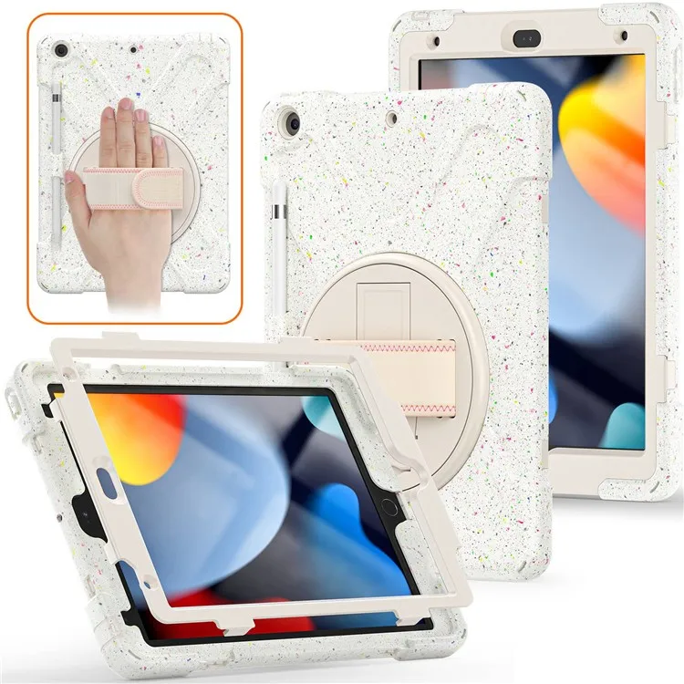 

For iPad 10.2 (2021) / (2020) / (2019) 360 Degree Swivel Kickstand PC + Silicone Tablet Case Hand Holder Strap Anti-drop Case wi