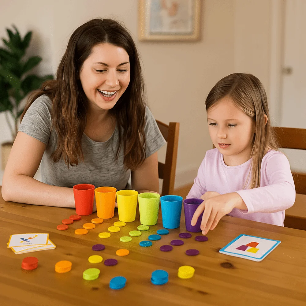 Jogo de copos empilhados de cores correspondentes montessori educação precoce moedas de madeira jogando desafios classificação