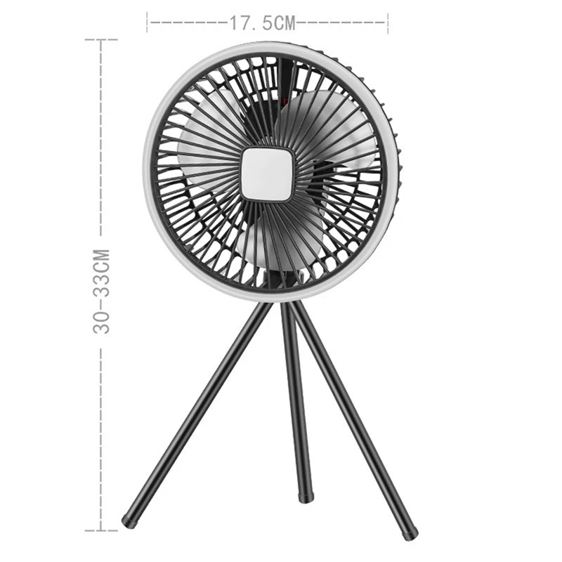 Ventilatore da campeggio 10000Mah Circolatore d'aria portatile da tavolo ricaricabile Ventilatore elettrico da soffitto wireless con treppiede di alimentazione Bianco durevole
