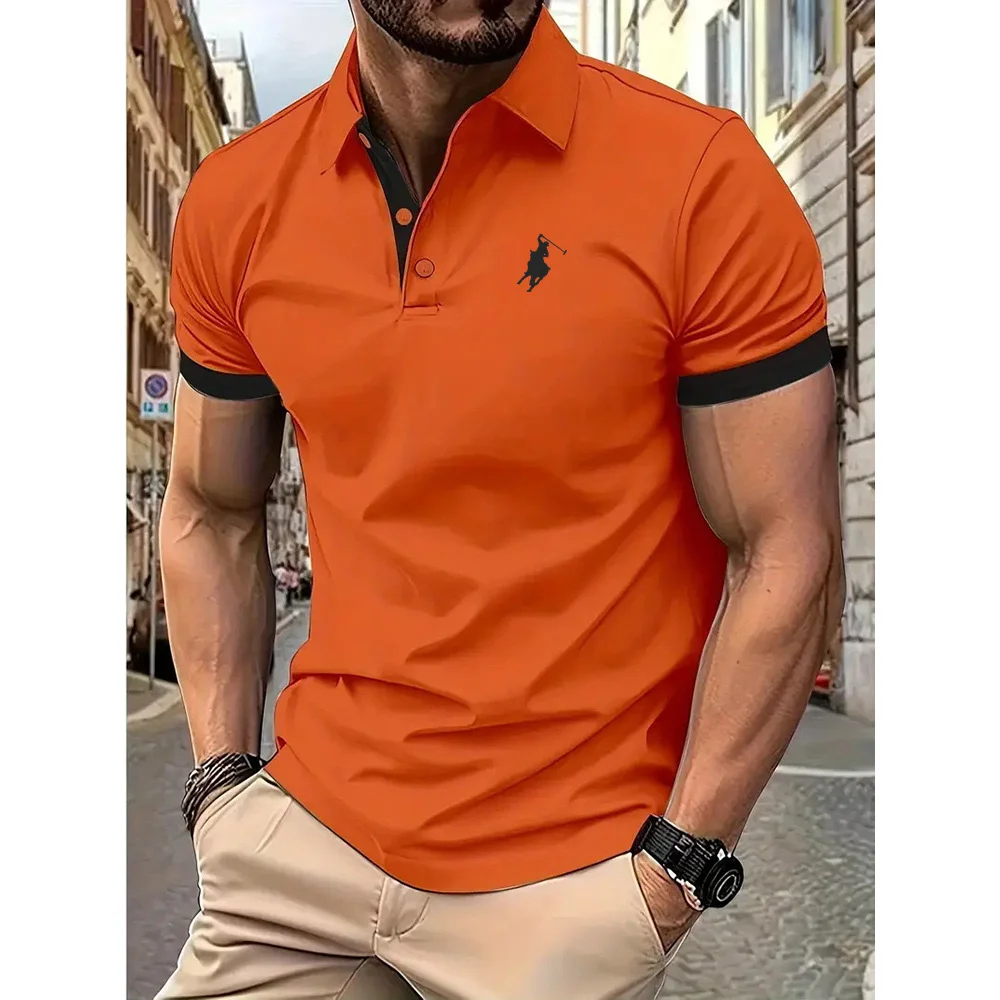 Polo de contraste de manga curta confortável masculino, top de rua verão, moda lazer, novo, verão, 2022