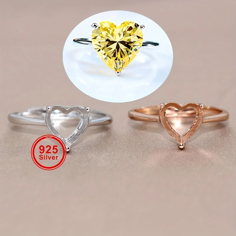 4-13mm Minimalist Rose Golden And 925 Sterling Silver Hollow Heart Ring For Holding Rhinestone For Gift Ornament Accessory Diy