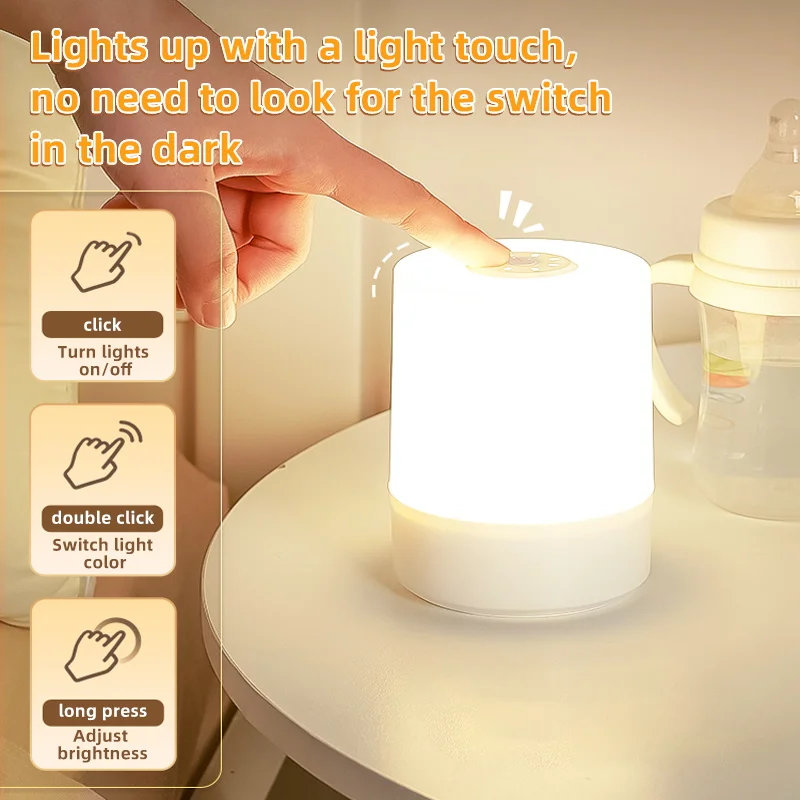 Night Lamp USB LED Table With Switch Rechargeable Dimmable Night Light For Kitchen Hallway Closet Bedroom Home Touch Night Light