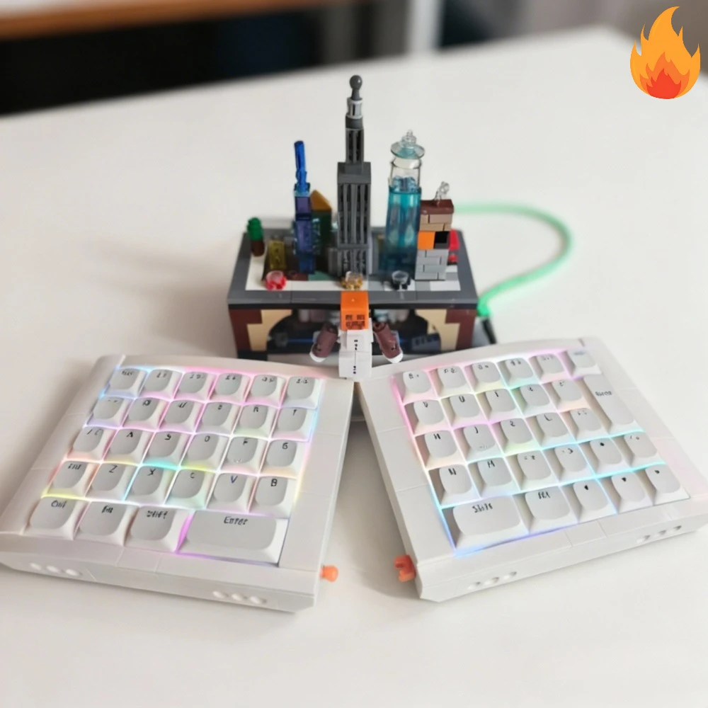 

07 Israfel Split Keyboard Low Profile 50% Ortho Layout Mechanical Keyboard DIY RGB VIAL Building Blocks Keyboard for Office Game