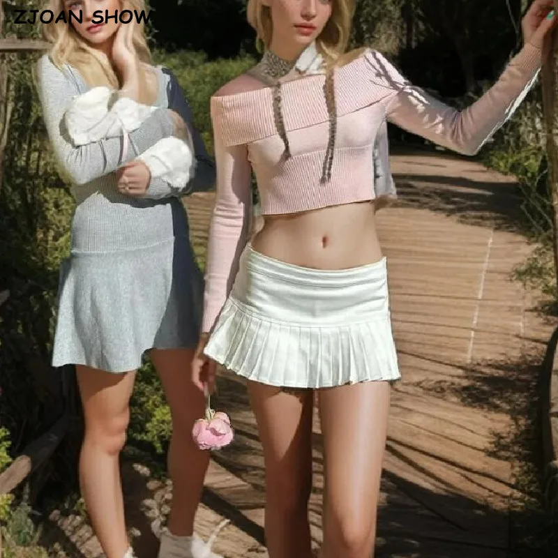 2024 Y2K Solide White Black Gray Package Hips Spliced Pleated Mini Skirt Sexy Low Waist Short Skater Skirts