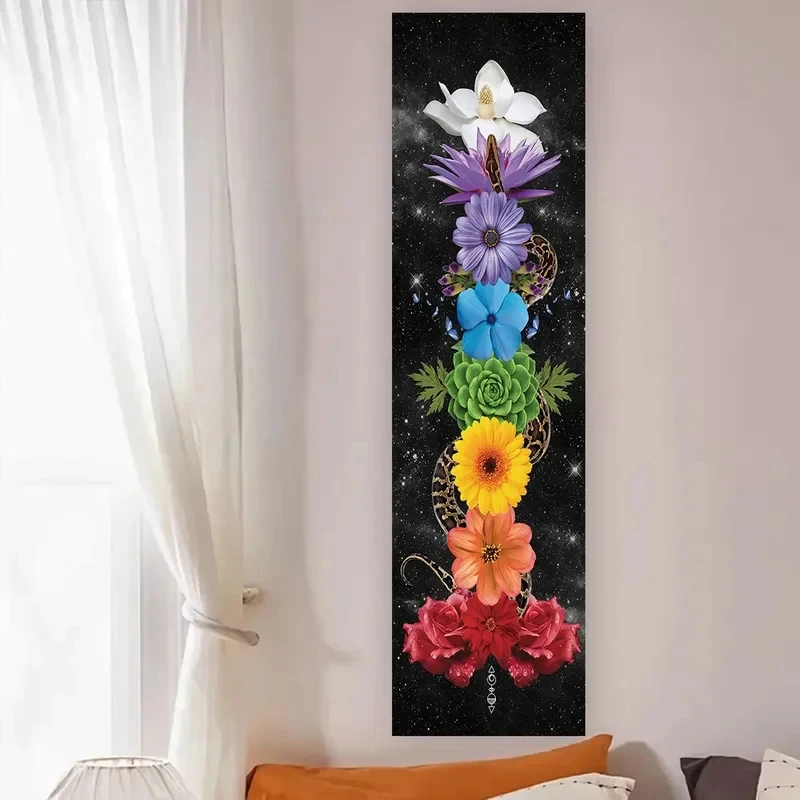 VIKAMA Colorful Chakra Flower Tapestry Vertical Yoga Meditation Wall Hanging Aesthetic Room Decor for Yoga Studio