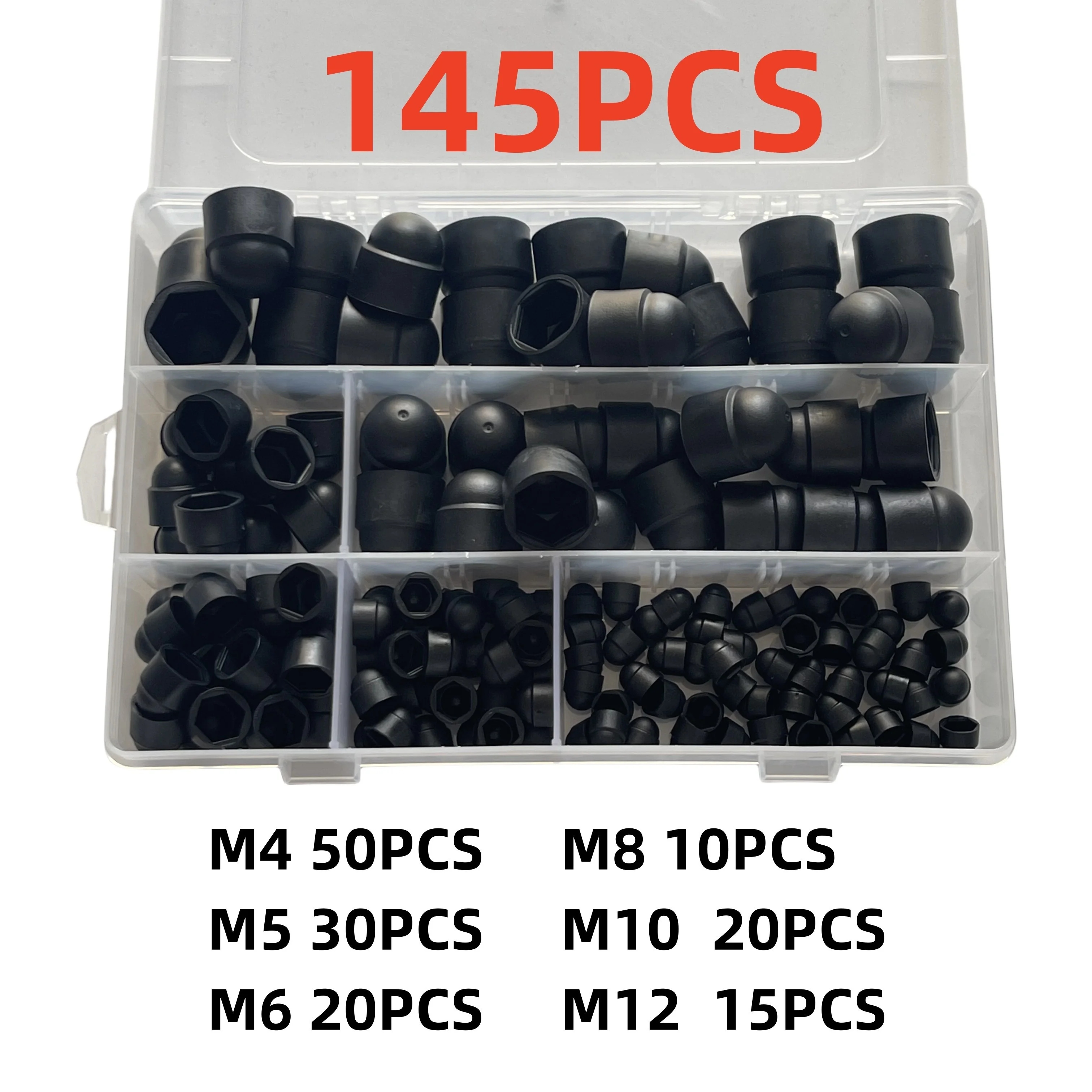 145 Stück Sechskantmutter-Schraubenabdeckung, Schraubkappe M4-M12, Nylonmutter, Kuppel, Sechskant-Abdeckung, schützender Sechskantschrauben-Bolzen-Set