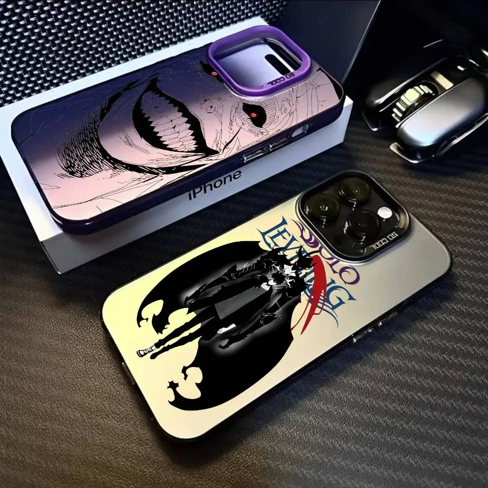 

Cool Anime Solo Leveling Phone Case For iPhone 17 16 15 14 13 12 11 Pro Max Black Purple Matte Laser Metallic Aurora Funda