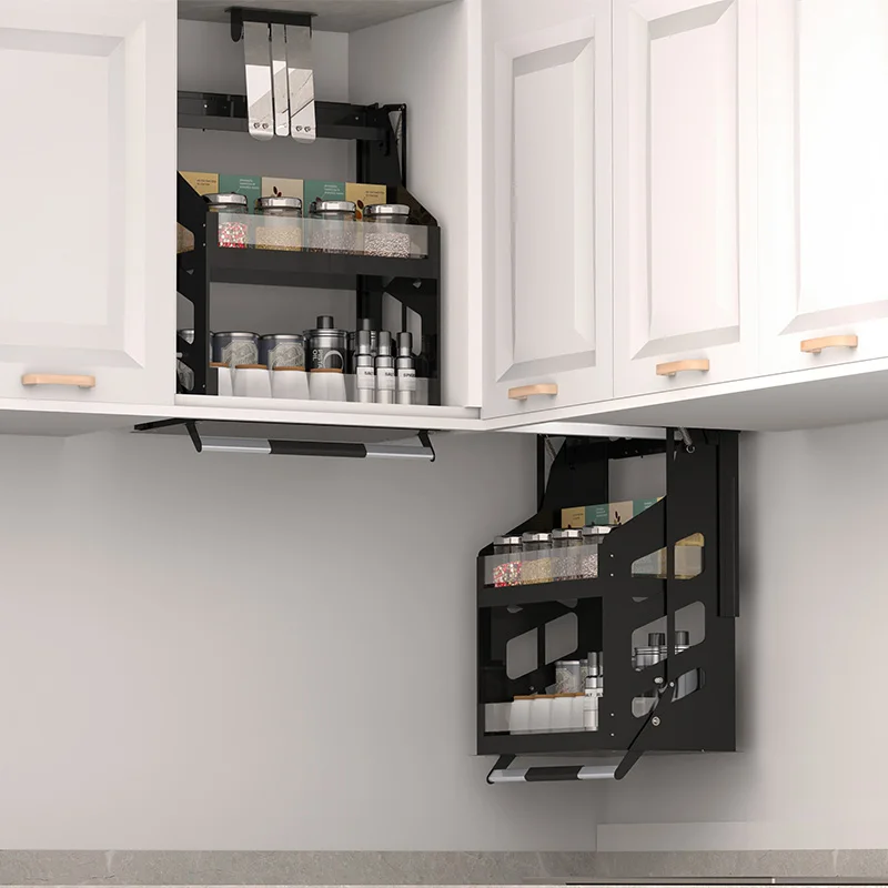 Hanging cabinet lift basket kitchen cabinet vertical pull-down type up and down buffer seasoning seasoning basket rack