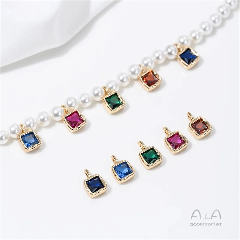 14K Gold-plated Lava Edge Square Color Zircon Pendant DIY Bracelet Necklace Earrings Jewelry Charm Small Pendants