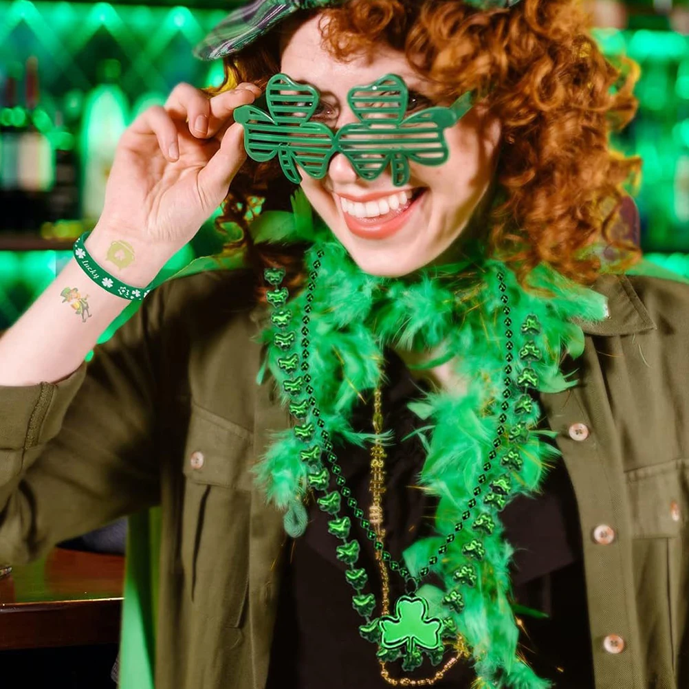 

1Set St Patrick's Day Party Favor Clover Glasses Necklace Bracelet Stickers Mix Match Costume Accessories Photo Props