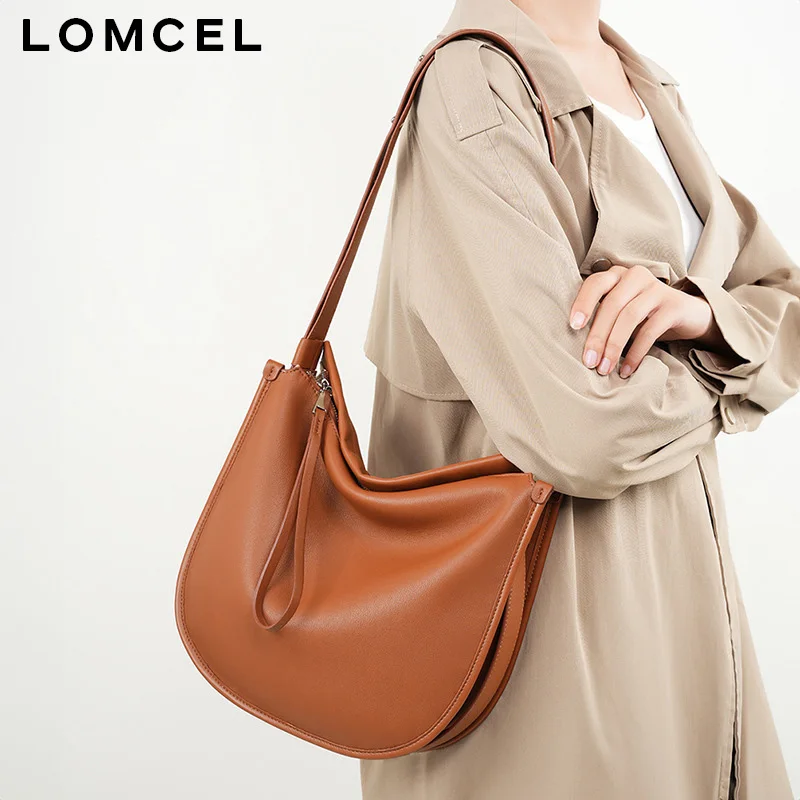 LOMCEL 45 Lazywind New Minimalist Comfortable Soft Leather Tote Bag - Genuine Leather Commuter Large Capacity Shoulder Sling Bag