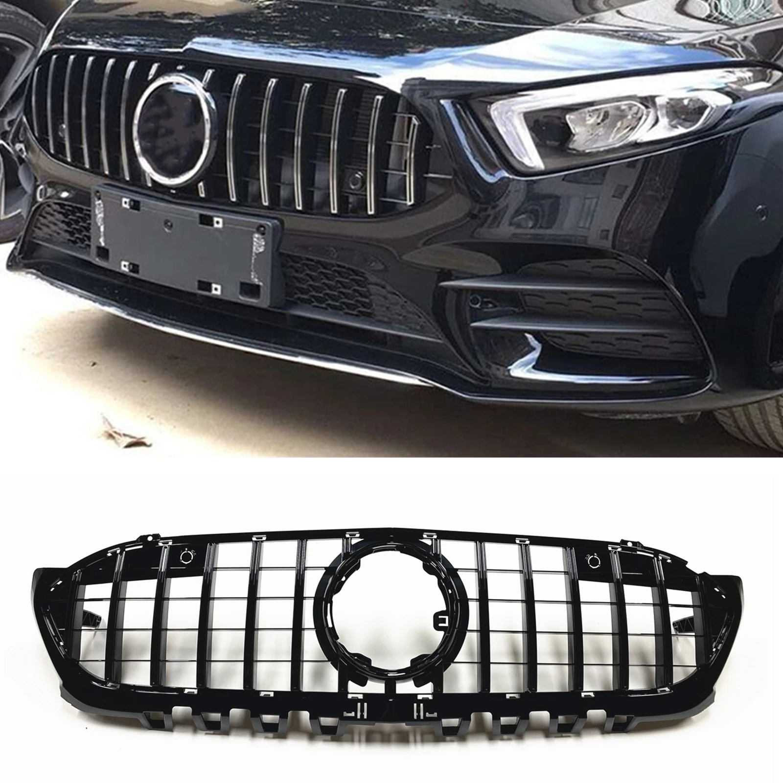 

For Mercedes Bezn A Class W177 A180 A200 A250 A45 2019-2022 Front Grille Grill GT Style Black/Silver Upper Bumper Hood Mesh Grid