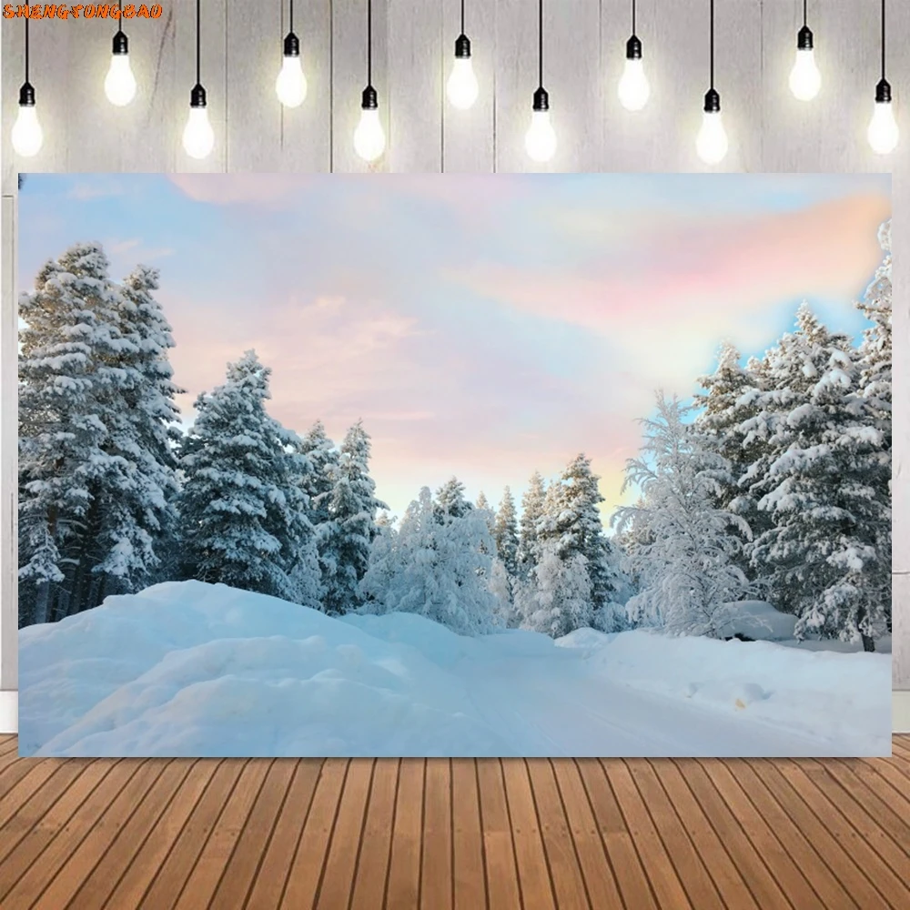 Winter Snow Scenery Photography Background Pine Trees Snowflakes Natural Landscape Portrait Photographic Background Photo Props