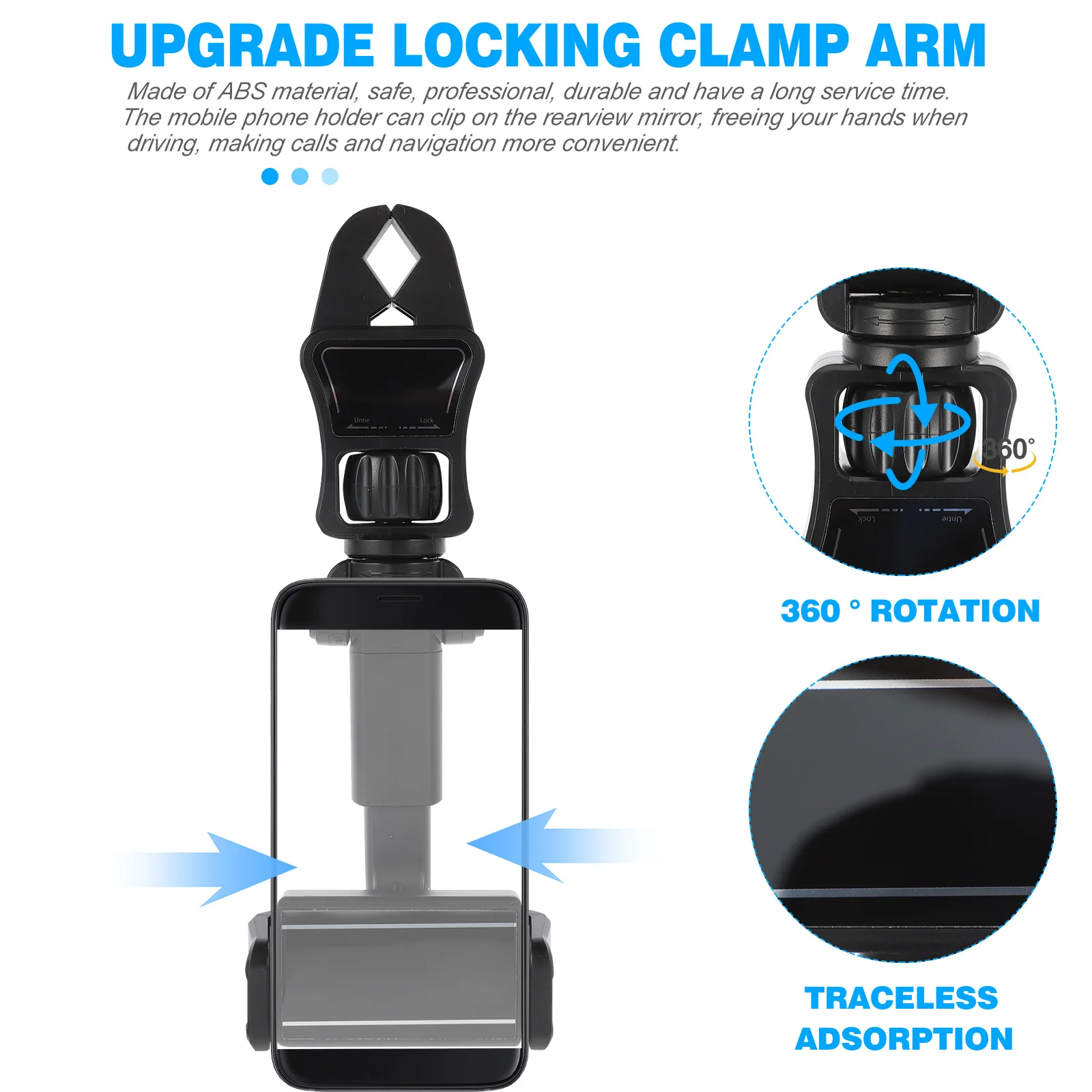 

Universal Car Phone Holder Rearview Mirror Mount Clip on Stand Adjustable Navigator Bracket Rotatable Phone Stand for Safe