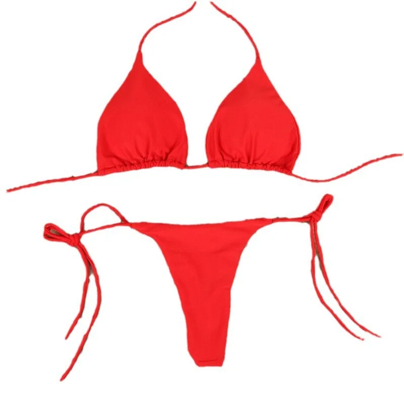 บิกินี่ 2025 ผู้หญิงสูงเอวมินิบิกินี่แยก Push Up Beach 2 ชิ้นชุดว่ายน้ําวันหยุดใหม่ Strappy สีทึบบิกินี่