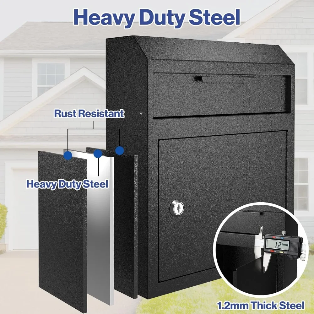 Large Wall Mount Locking Drop Box Safe - Heavy Duty Extra Large Lock Box for Keys, Mail, Rent, Checks, Deposit, and Payments (12'' x 4.25'' x 14.75'') - view 5