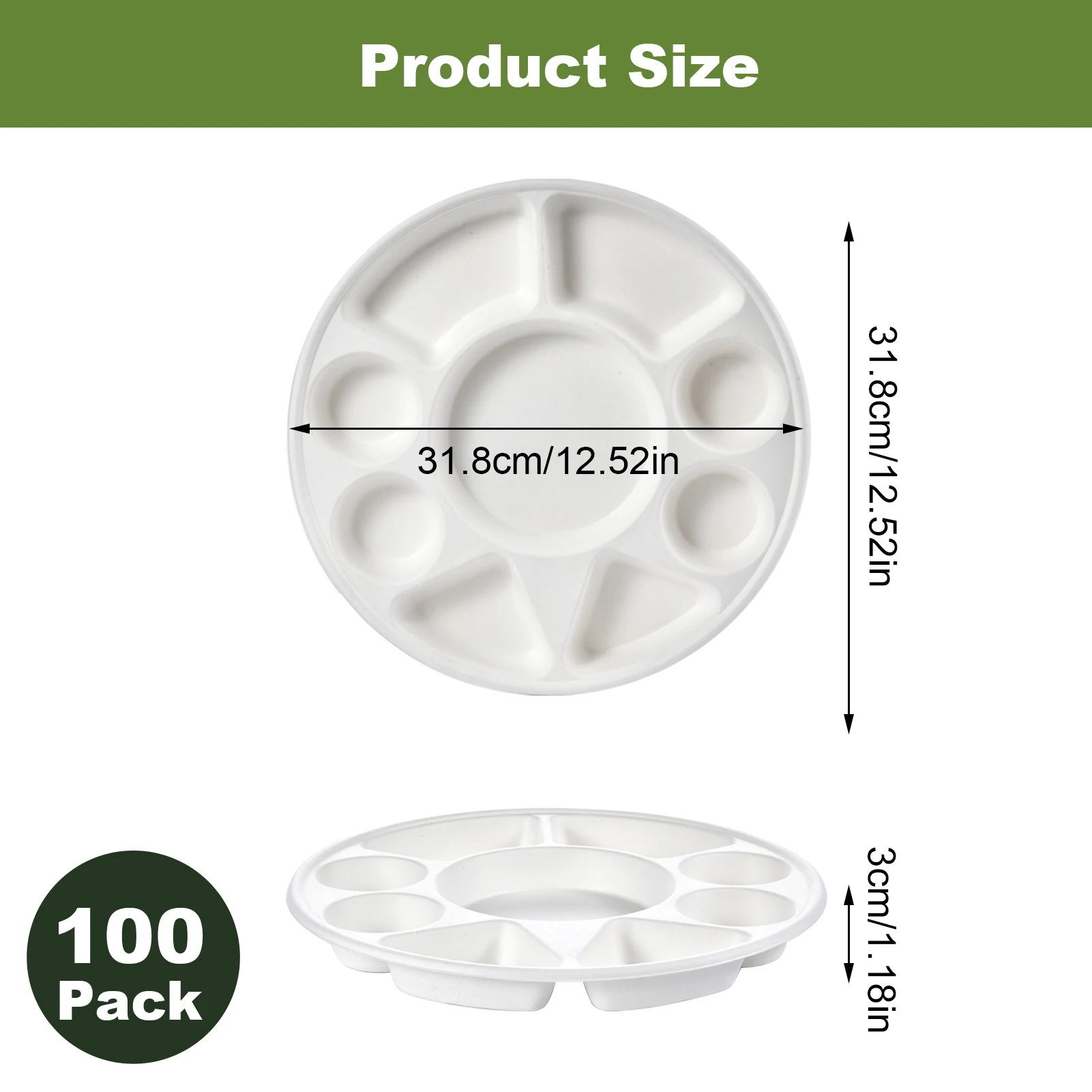 أطباق مقسمة مع 9 أطباق تقديم مستديرة مقصورة، طبق قصب السكر عالي التحمل للمناسبات والعطلات والحفلات