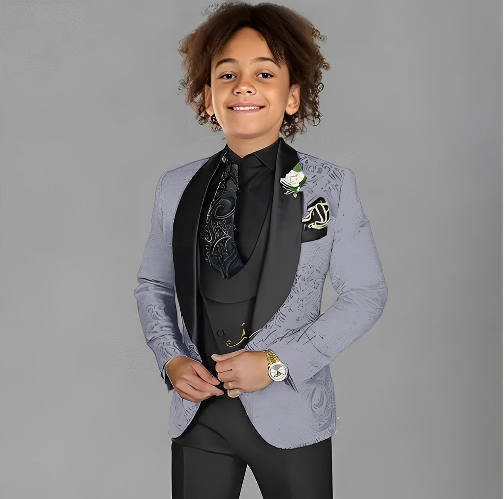 Jacquard Boys Suit 3 Piece Set Wedding Tuxedo for Kids Party Jacket Pants Vest 2-16 Years Old Formal Suit Customization