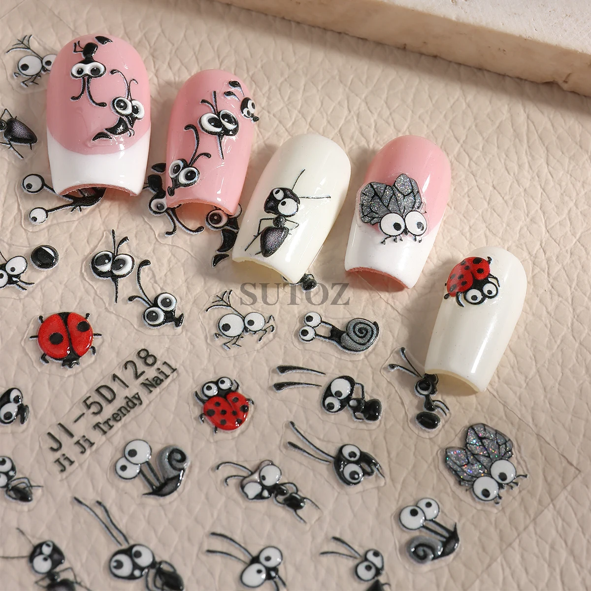 5D Ladybird Nail Stickers Cartoon Ants api lumache insetti decalcomanie per unghie Kawaii Charms Daisy Flowers Sliders per Manicure LEBJI-5D