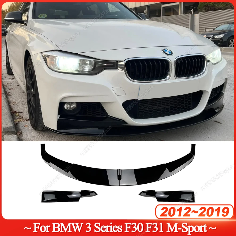 4 قطعة سيارة الجبهة حافة مصد السيارة المفسد الناشر الفاصل Bodykits لسيارات BMW 3 Series F30 F31 M-Sport 2012-2019 لمعان أسود ضبط #1